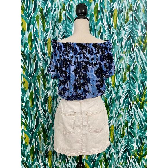 NWT Free People Blue Black Dark Combo Technicolor Floral Smocked Bubble Top Boho - Picture 4 of 8